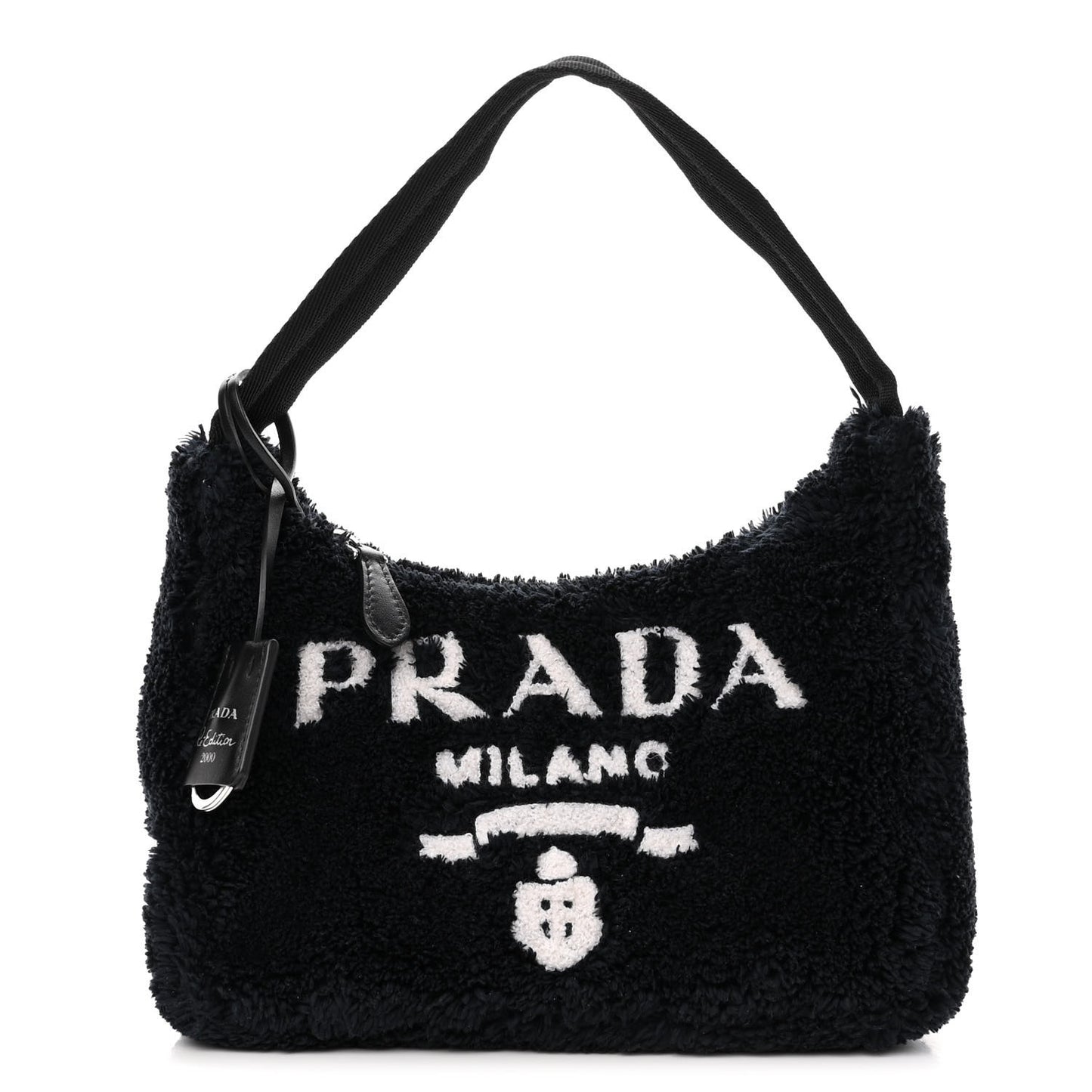 Terry Cloth Mini Re-Edition 2000 Bag Black White