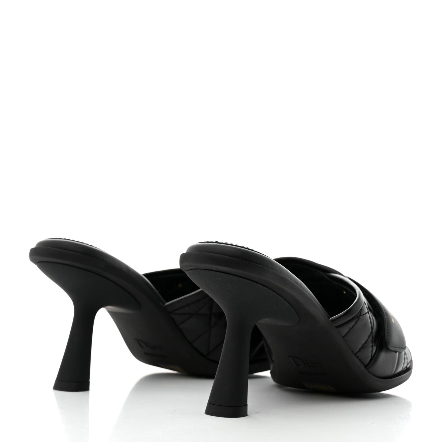 Calfskin Cannage Quilted Dio(r)evolution 80mm Slide Sandals 38 Black