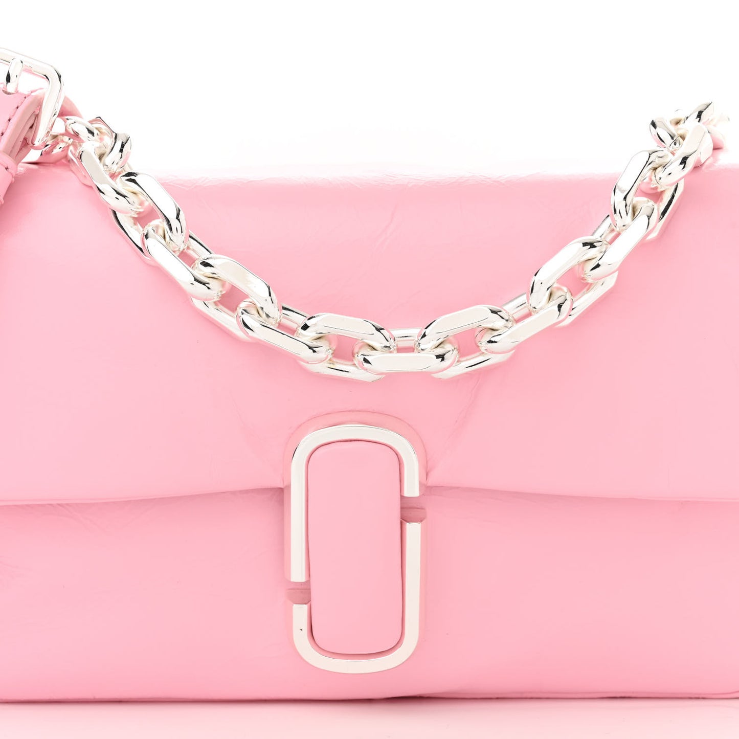 Shiny Crinkled Calfskin Mini J Pillow Bag Pink