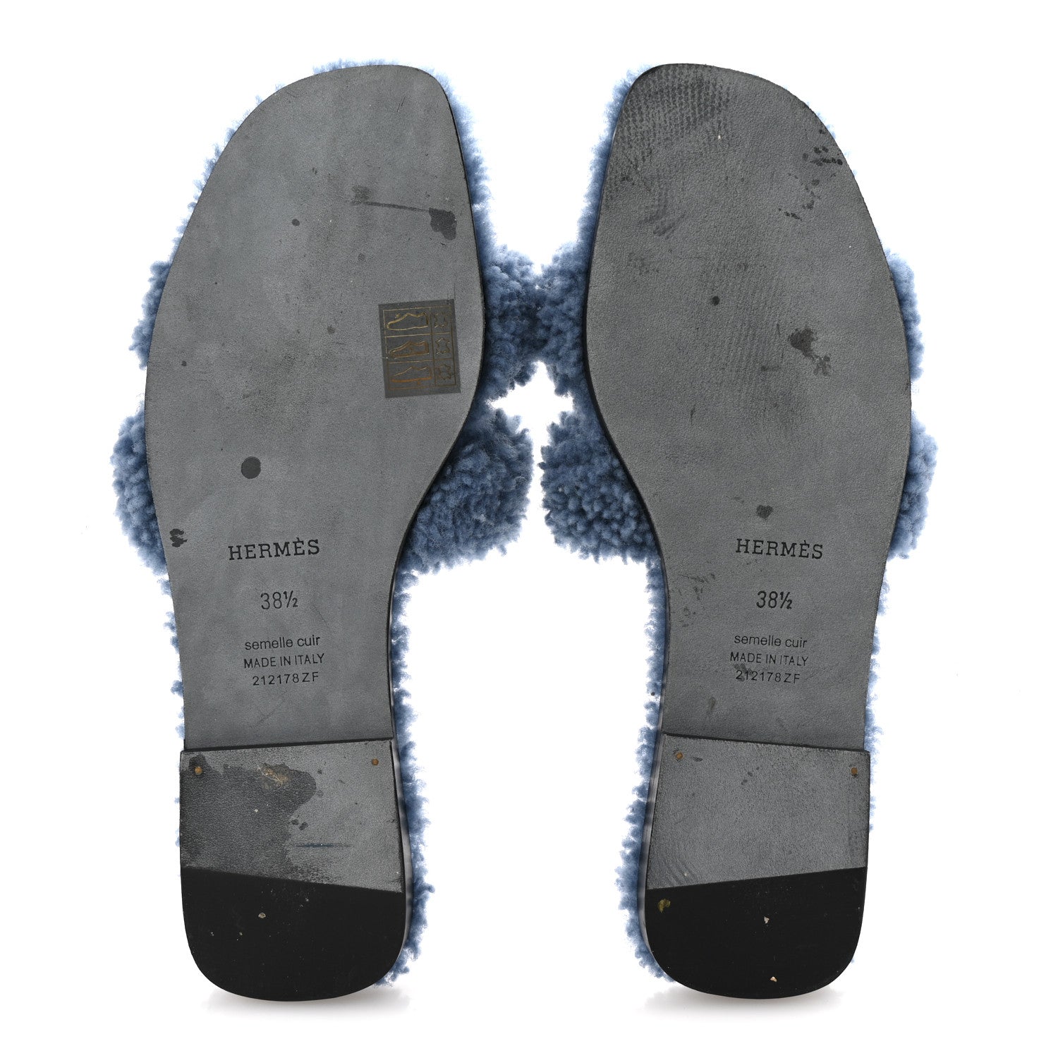 Hermes Woolskin Oran Sandals 38.5 Bleu 6 of 9