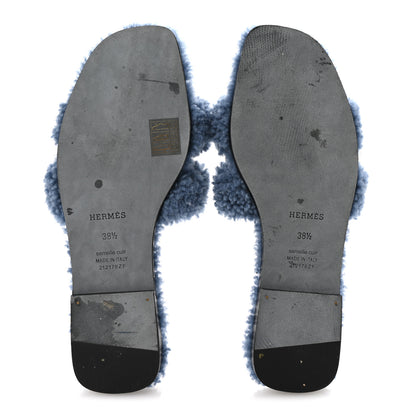 Hermes Woolskin Oran Sandals 38.5 Bleu 6 of 9