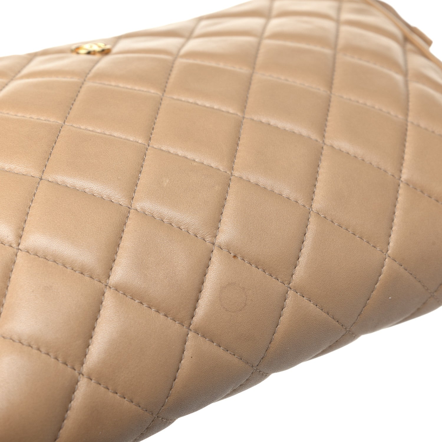Chanel Lambskin Quilted Cosmetic Zip Pouch Beige 16 of 21