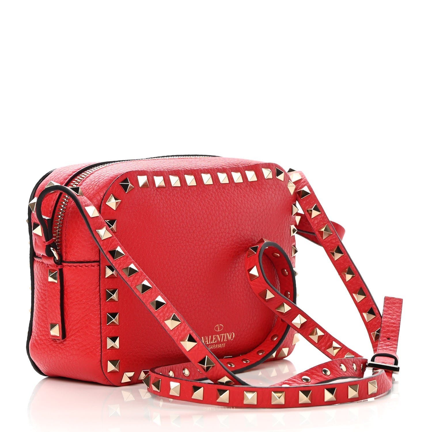 Valentino Garavani Pebbled Calfskin Rockstud Camera Crossbody Bag Rouge Pur 3 of 10