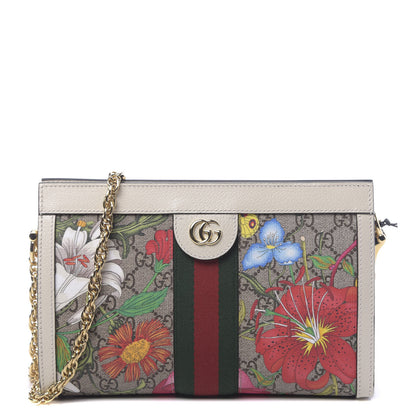 Gucci GG Supreme Monogram Flora Web Small Ophidia Chain Shoulder Bag White 1 of 11