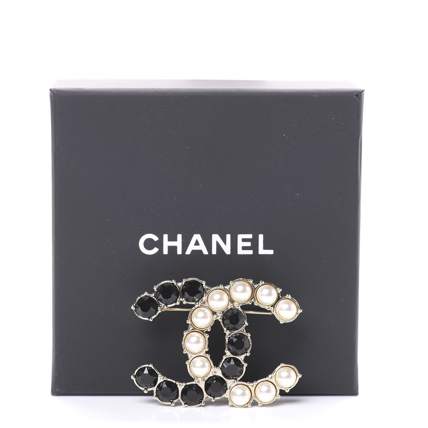 Crystal Pearl CC Dazzling Domino Brooch Gold Black