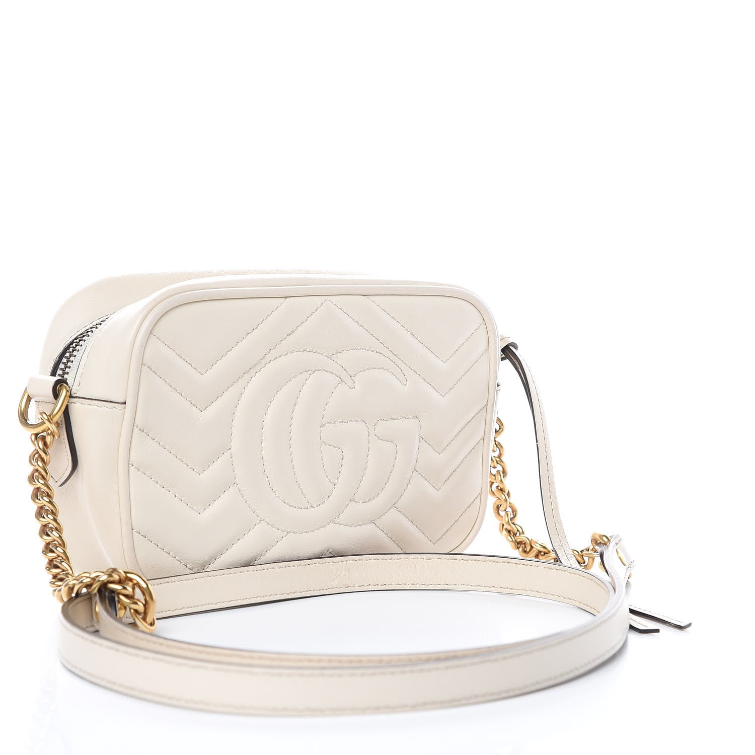 Gucci Calfskin Matelasse Mini GG Marmont Chain Shoulder Bag White 3 of 14