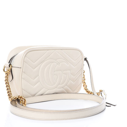 Gucci Calfskin Matelasse Mini GG Marmont Chain Shoulder Bag White 3 of 14