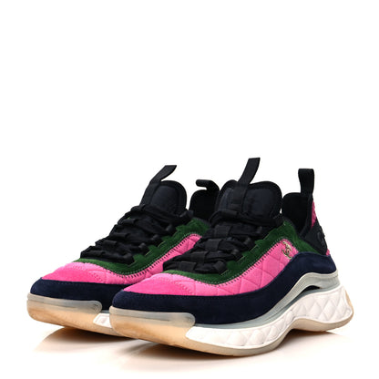 Chanel Velvet Calfskin Mixed Fibers CC Sneakers 39.5 Dark Pink Green 3 of 8