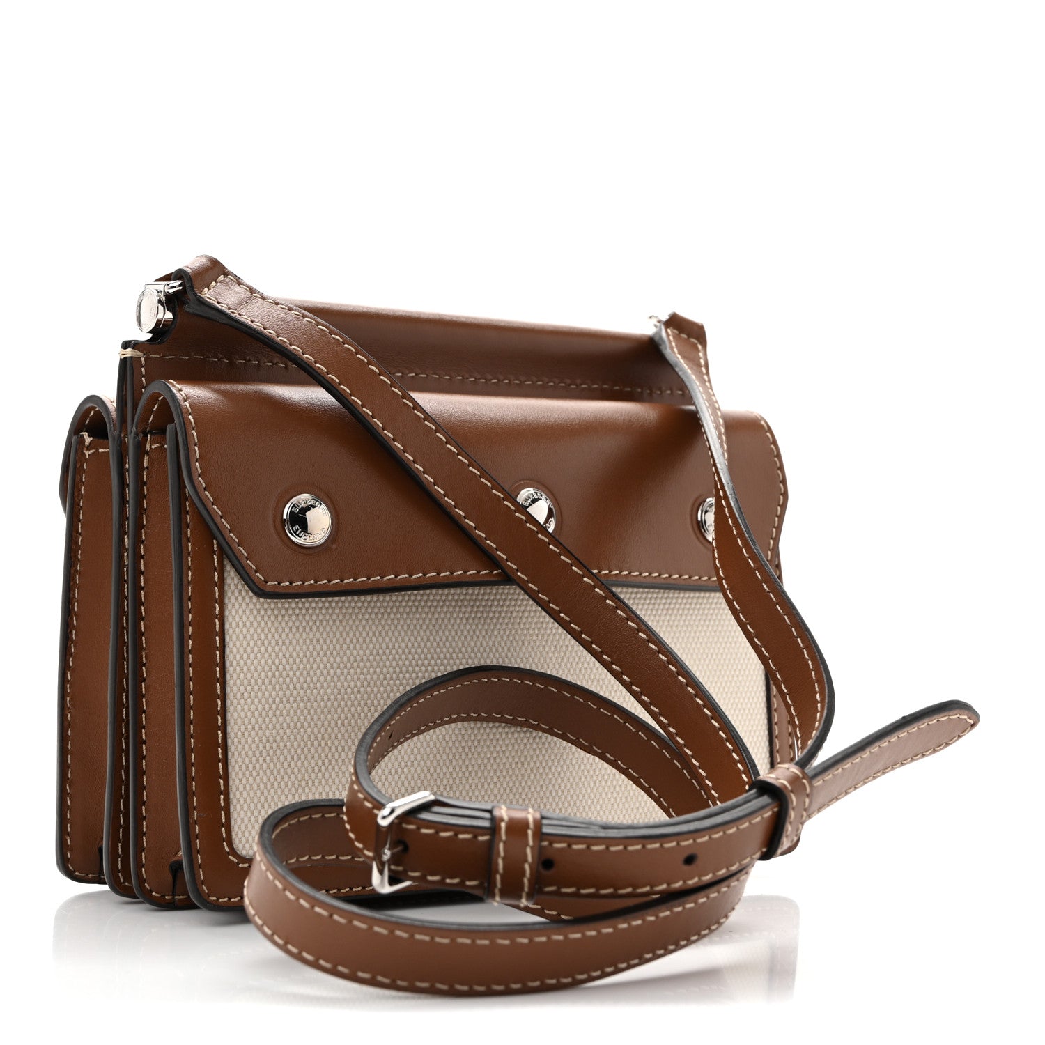 Burberry Smooth Calfskin Canvas Horseferry Print Mini Title Bag with Pocket Natural Malt Brown 3 of 9