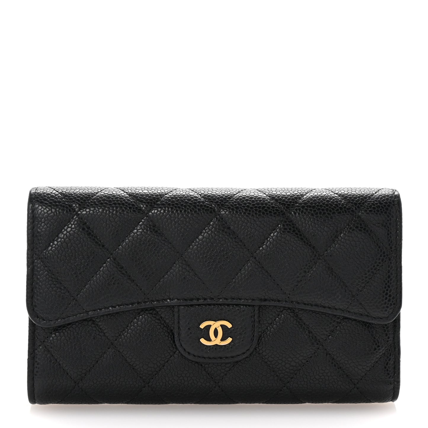 Caviar Quilted Large Flap Wallet Black