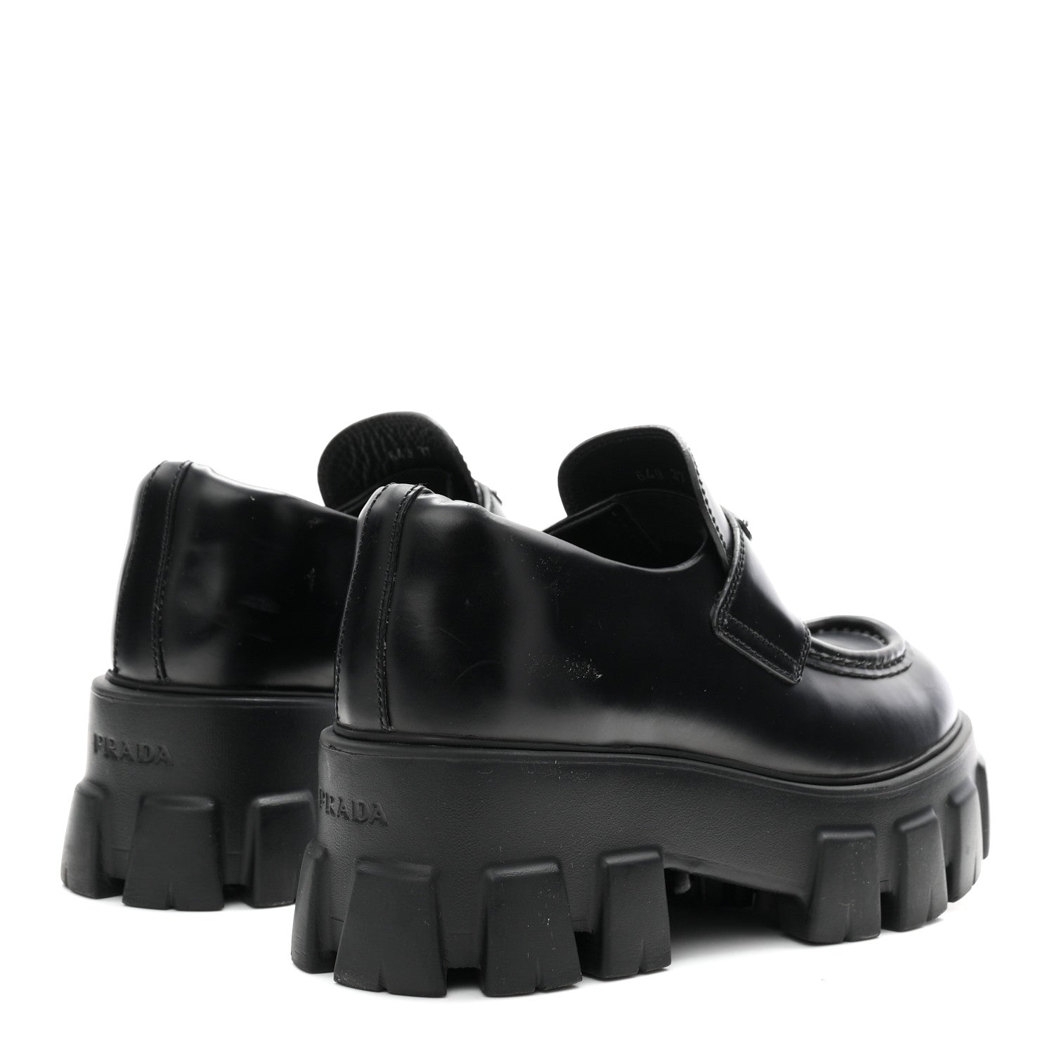 Prada Spazzolato Rois Metal Triangle Logo Monolith 55mm Loafers 37 Black 5 of 9