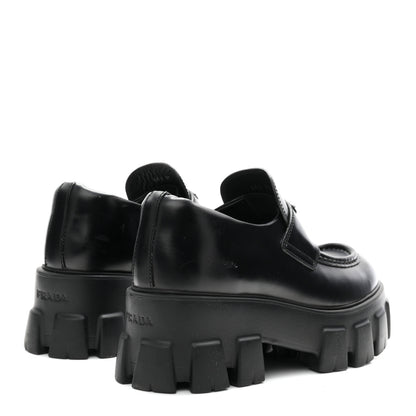 Prada Spazzolato Rois Metal Triangle Logo Monolith 55mm Loafers 37 Black 5 of 9