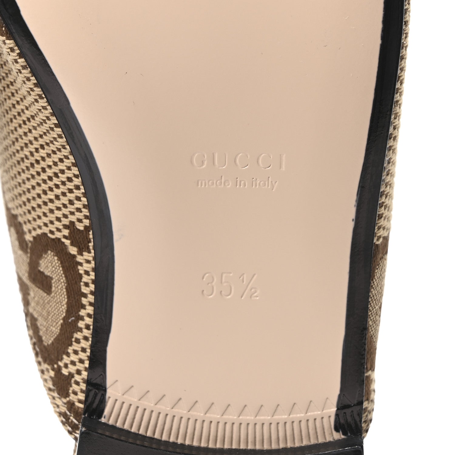 Gucci Monogram Jumbo GG Malaga Kid Womens Princetown Slippers 35.5 Camel Ebony New Acero Beige 7 of 9