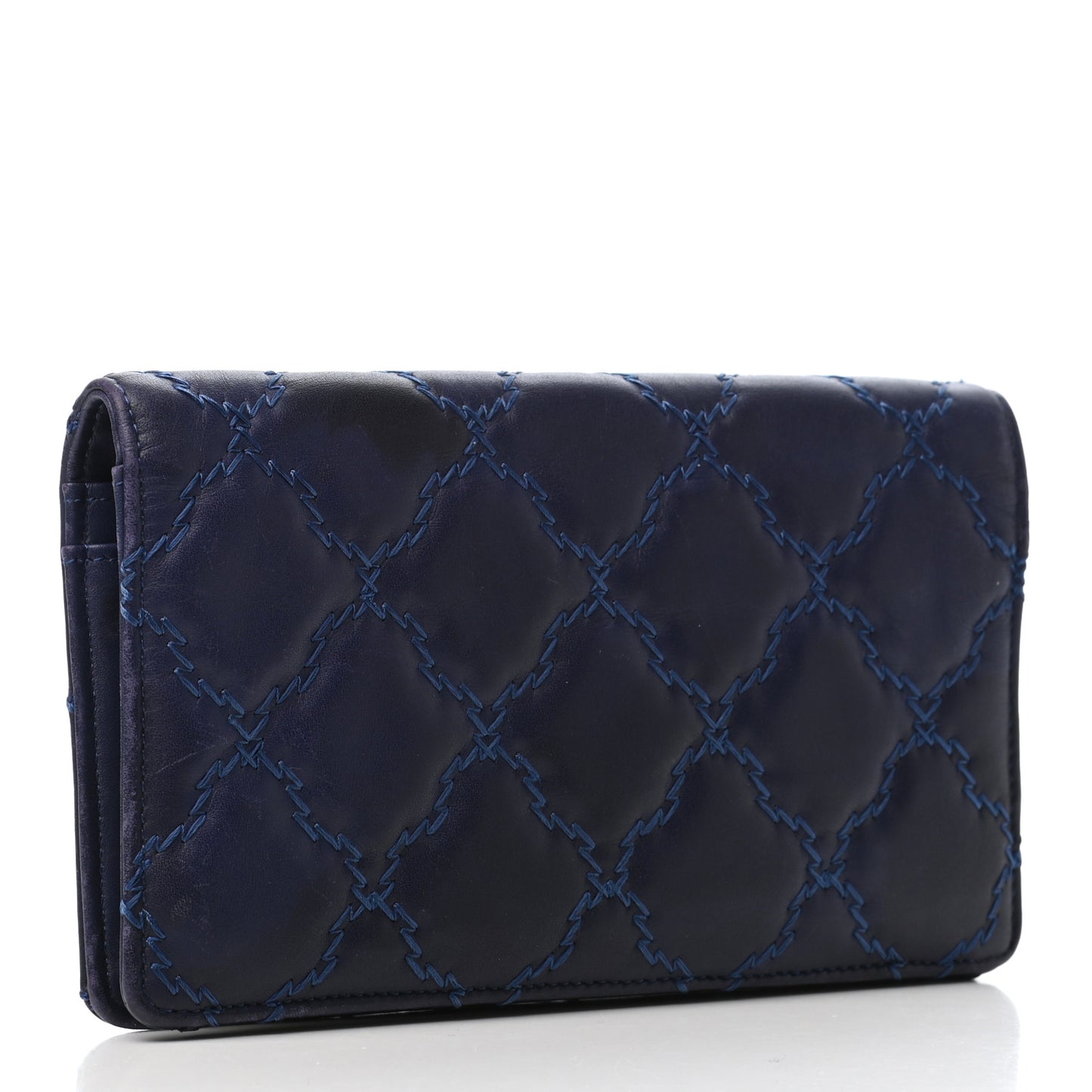 Calfskin Double Stitch Hampton Yen Wallet Blue