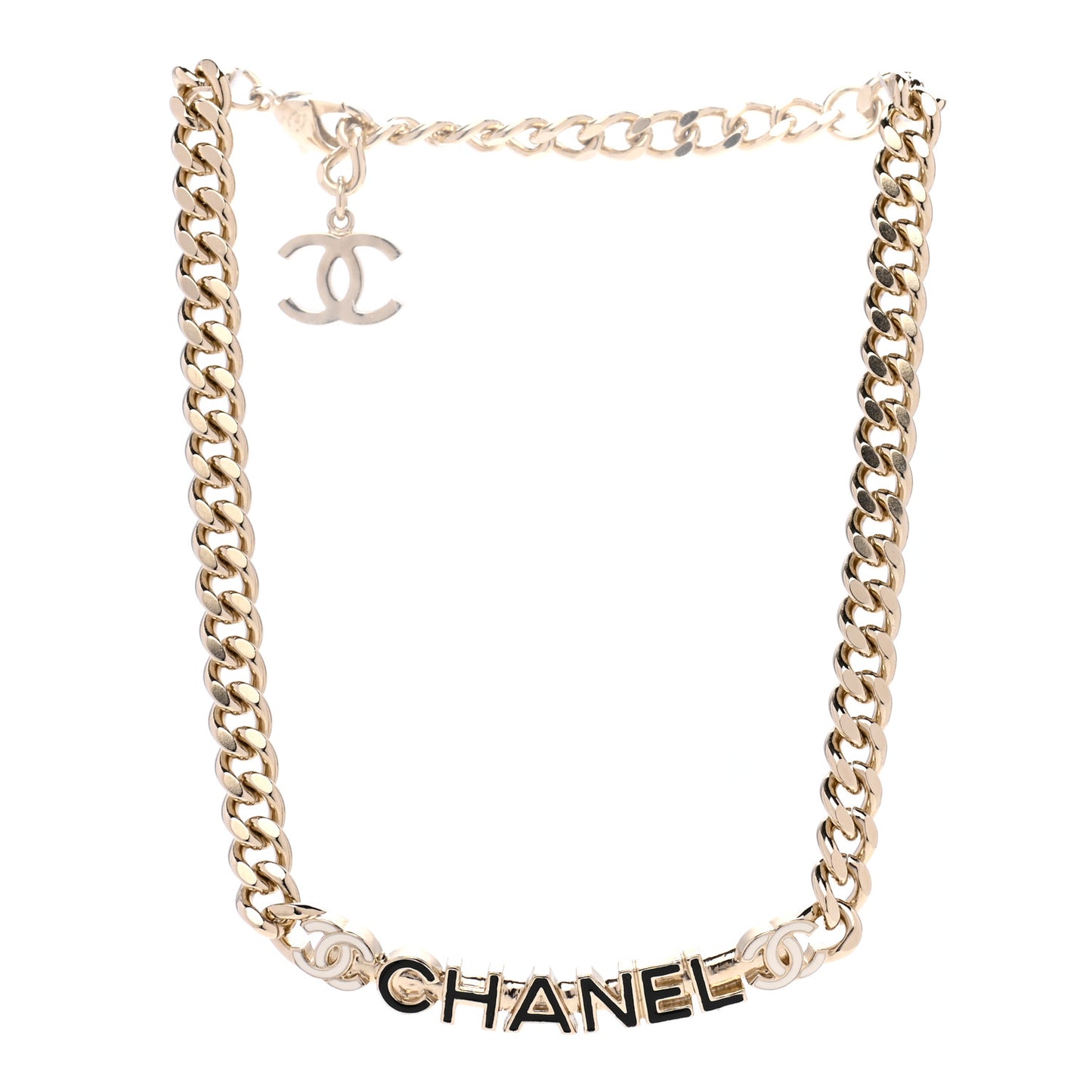 Enamel Metal Logo Choker Necklace Gold White Black