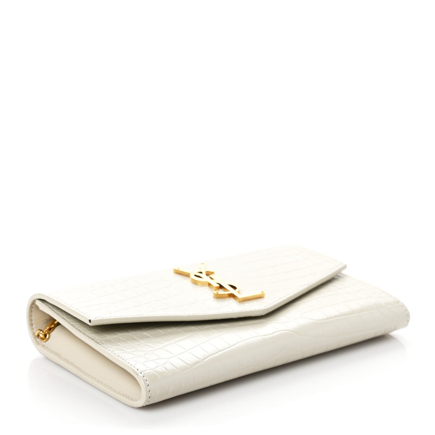 Calfskin Crocodile Embossed Monogram Uptown Chain Wallet Crema Soft