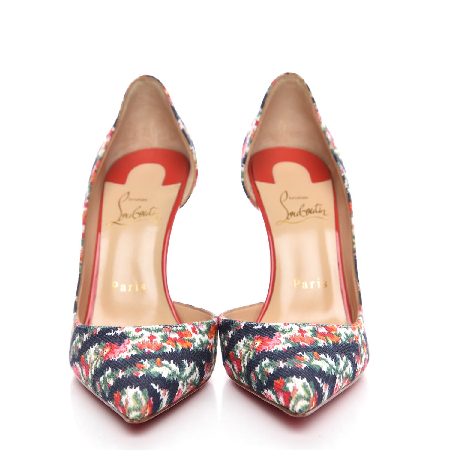 Christian Louboutin Denim Floral Iriza 100 Pumps 37 Multi Bisou 2 of 8