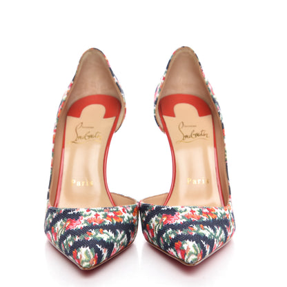 Christian Louboutin Denim Floral Iriza 100 Pumps 37 Multi Bisou 2 of 8