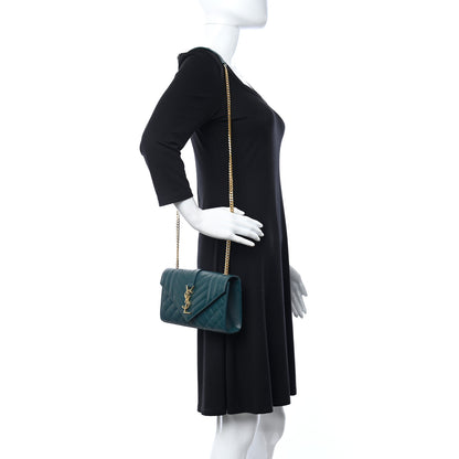 Saint Laurent Grain De Poudre Textured Mixed Matelasse Triquilt Small Monogram Satchel Sea Turquoise 2 of 11