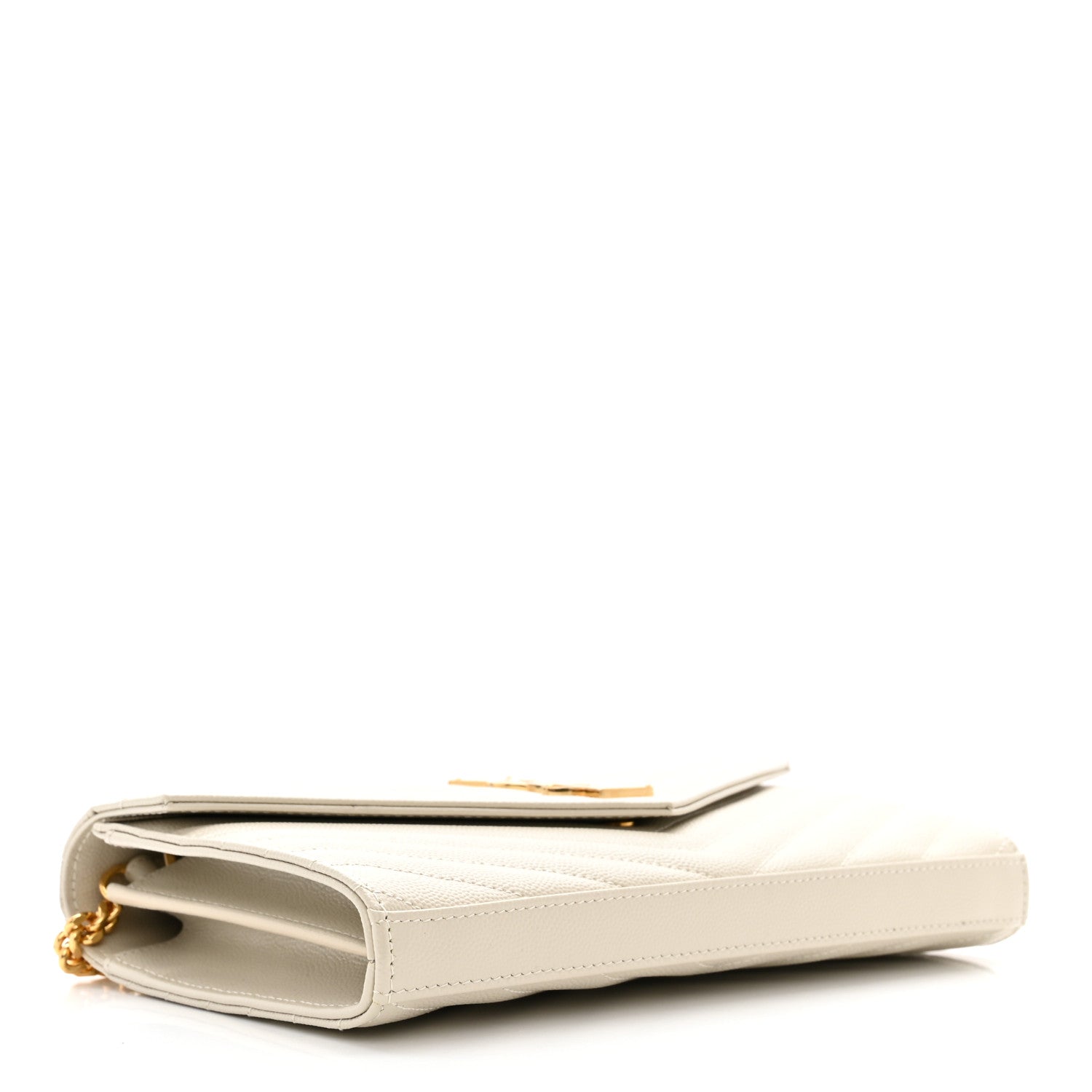 Saint Laurent Grain De Poudre Matelasse Chevron Monogram Chain Wallet Crema Soft 4 of 10
