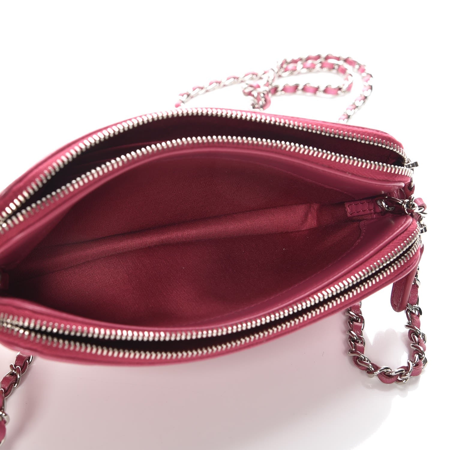 Chanel Lambskin Camellia Embossed Small Clutch With Chain Fuchsia 6 of 11