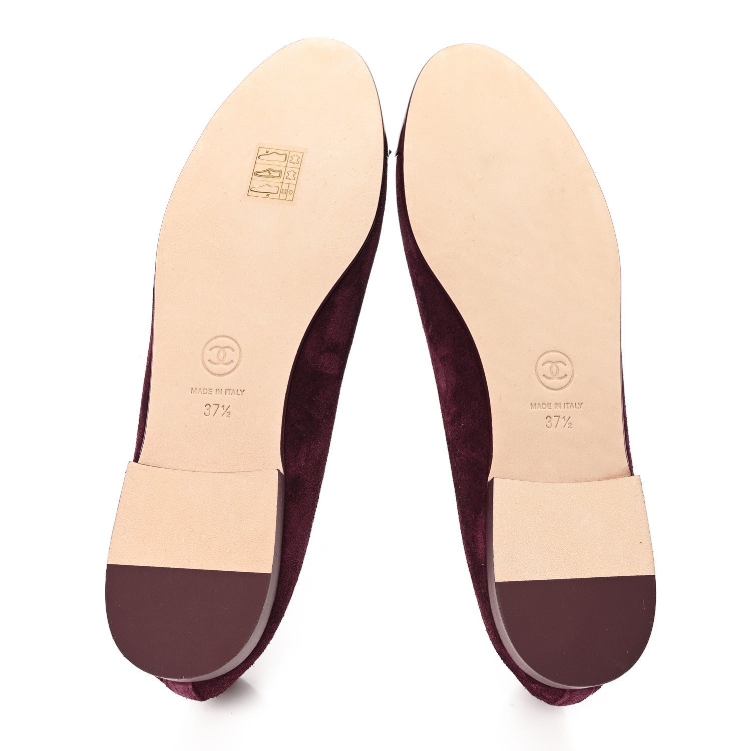 Chanel Suede Patent Cap Toe CC Ballerina Flats 37.5 Burgundy 6 of 10
