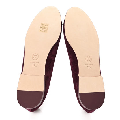 Chanel Suede Patent Cap Toe CC Ballerina Flats 37.5 Burgundy 6 of 10