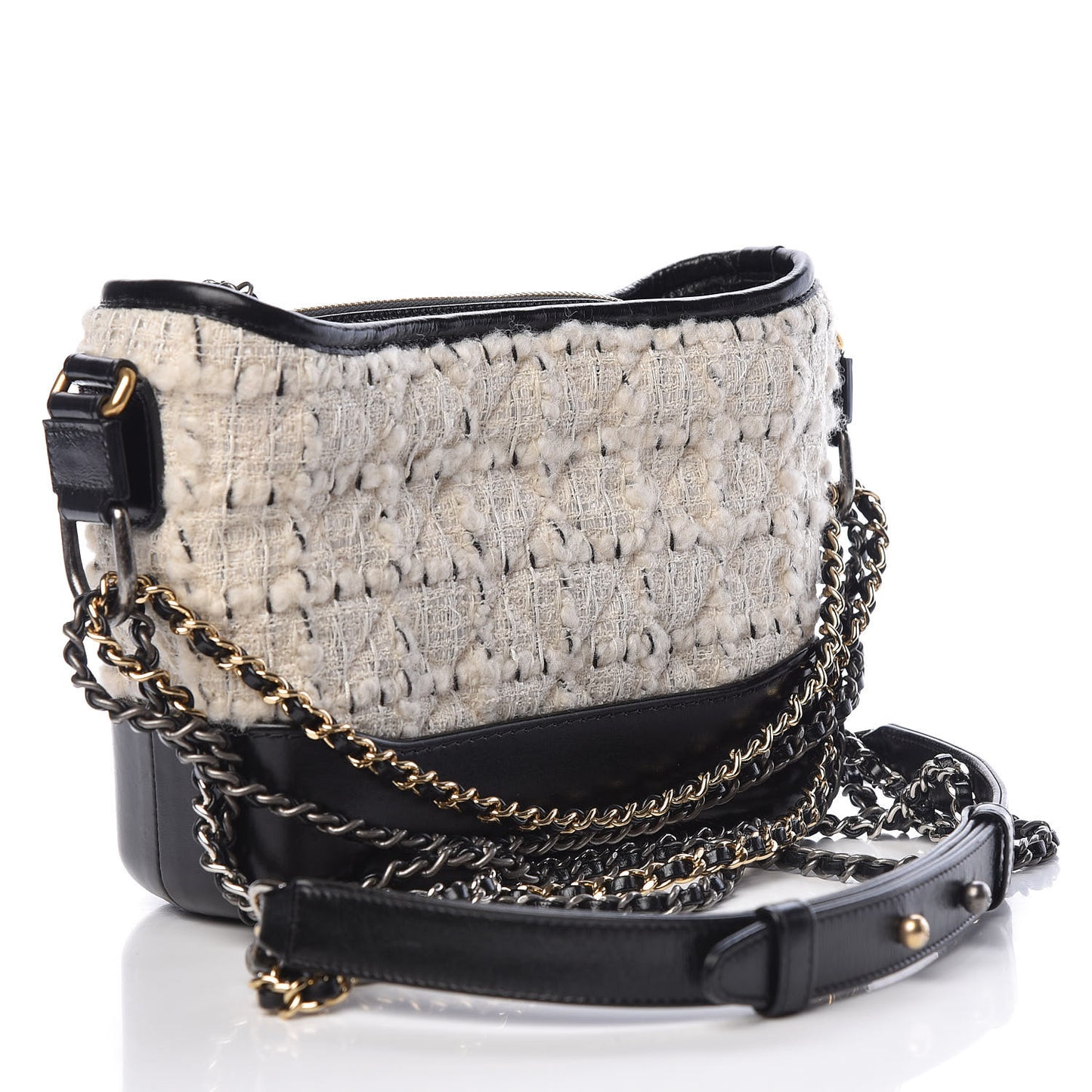 Tweed Calfskin Quilted Small Gabrielle Hobo Ivory Black