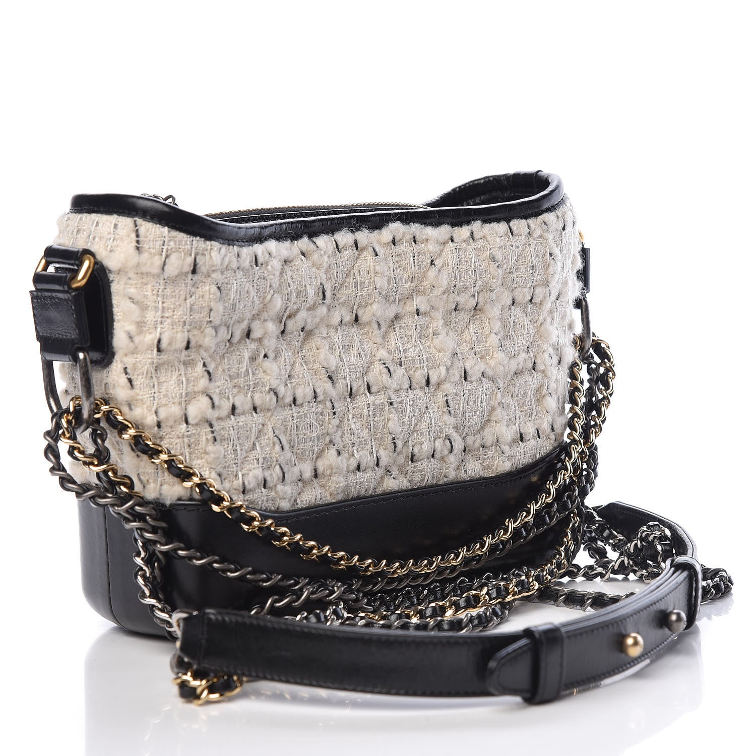 Chanel Tweed Calfskin Quilted Small Gabrielle Hobo Ivory Black 3 of 10