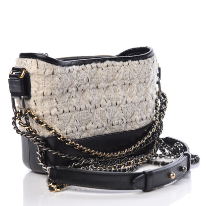Chanel Tweed Calfskin Quilted Small Gabrielle Hobo Ivory Black 3 of 10