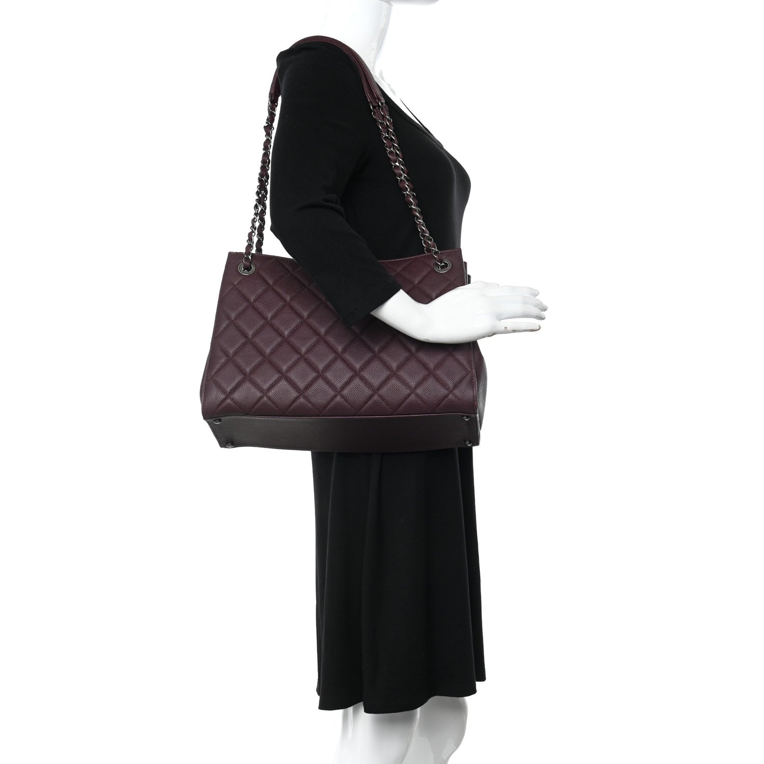 Chanel Caviar Quilted Large CC Accordion Shopping Bag Burgundy 3 of 10