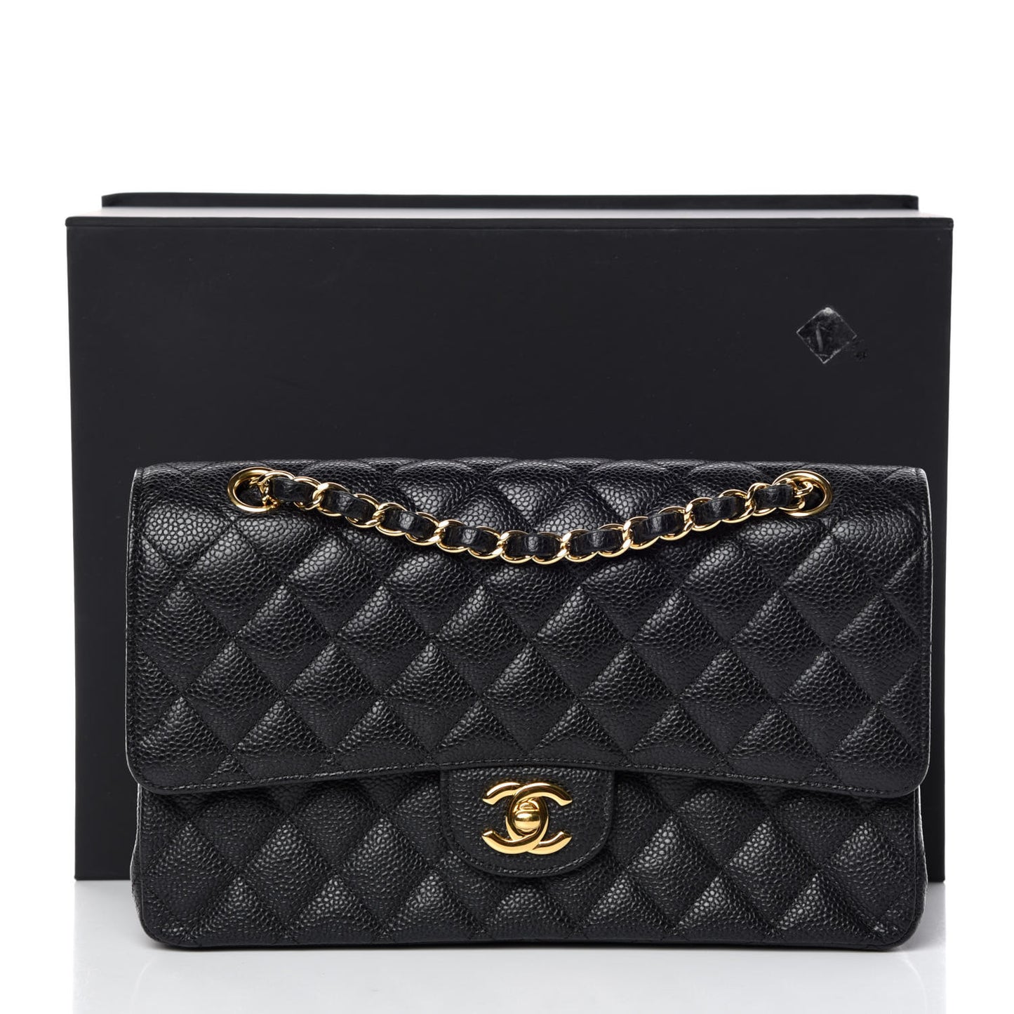 Caviar Quilted Medium Double Flap Black