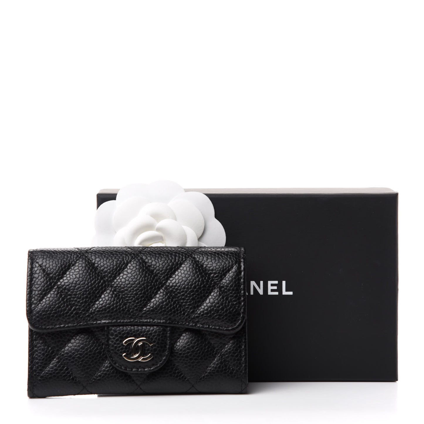 Caviar Quilted Flap Card Holder Black