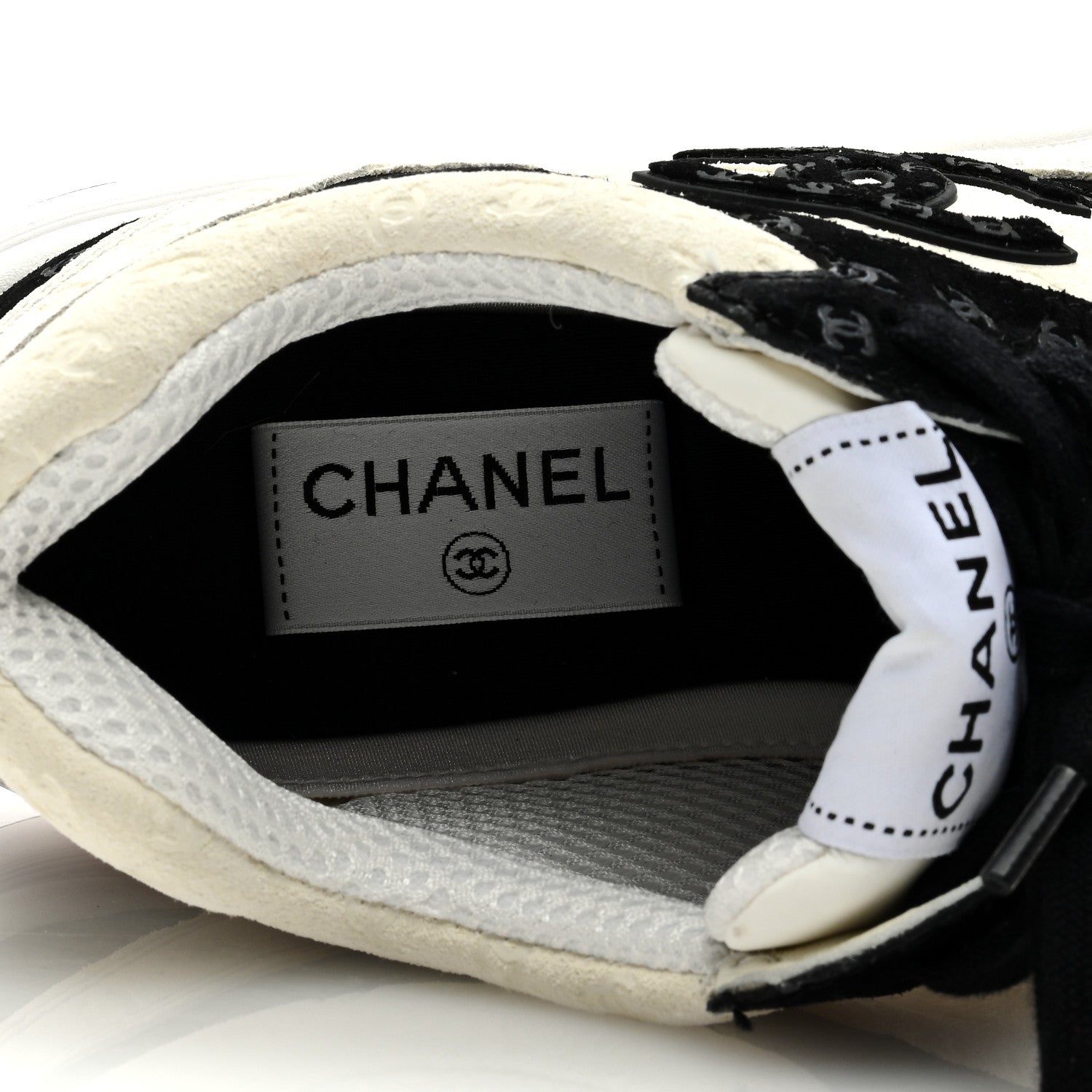 Chanel Fabric Suede Calfskin CC Sneakers 39 White Black 7 of 8