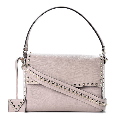 Valentino Garavani Pebbled Calfskin Rockstud Top Handle Shoulder Bag Poudre 1 of 11