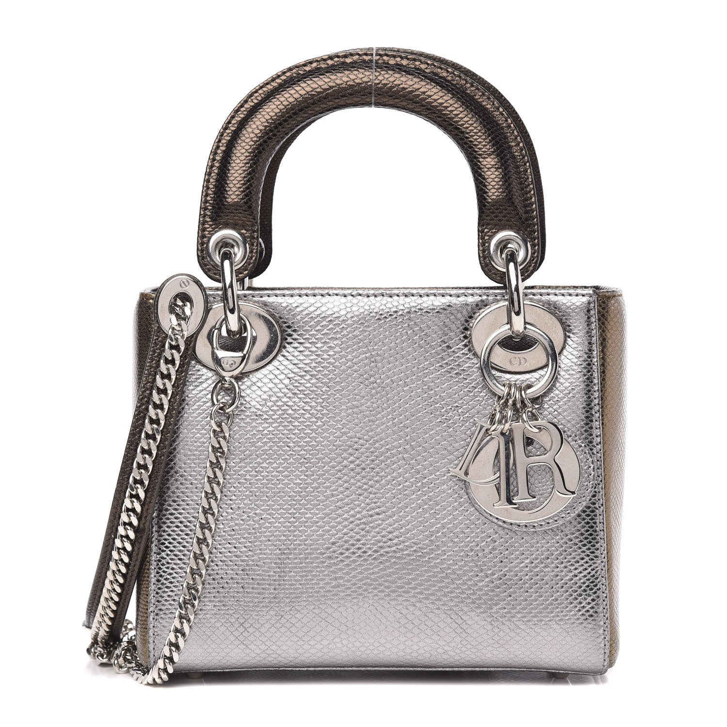 Christian Dior Metallic Karung Mini Lady Dior Silver Bronze 1 of 12