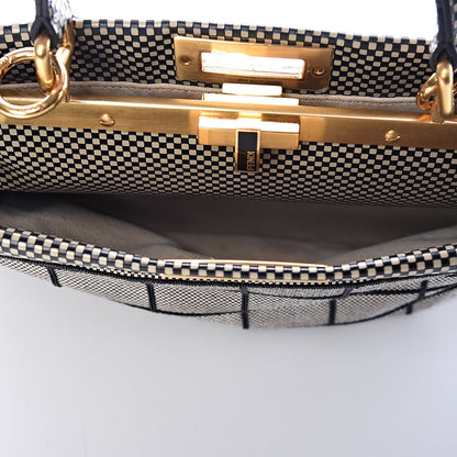 Fendi Canvas Calfskin Embroidered Medium Peekaboo Iconic Satchel Black Beige Multicolor 6 of 10