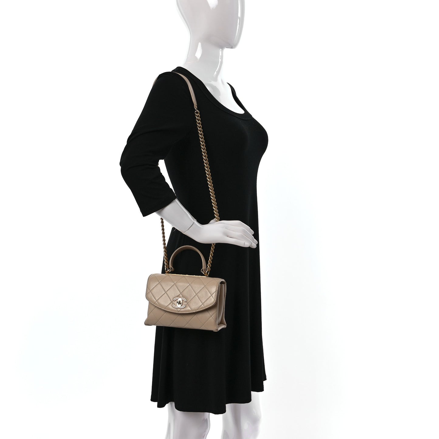 Lambskin Quilted Small Trendy Spirit Top Handle Bag Beige Beige