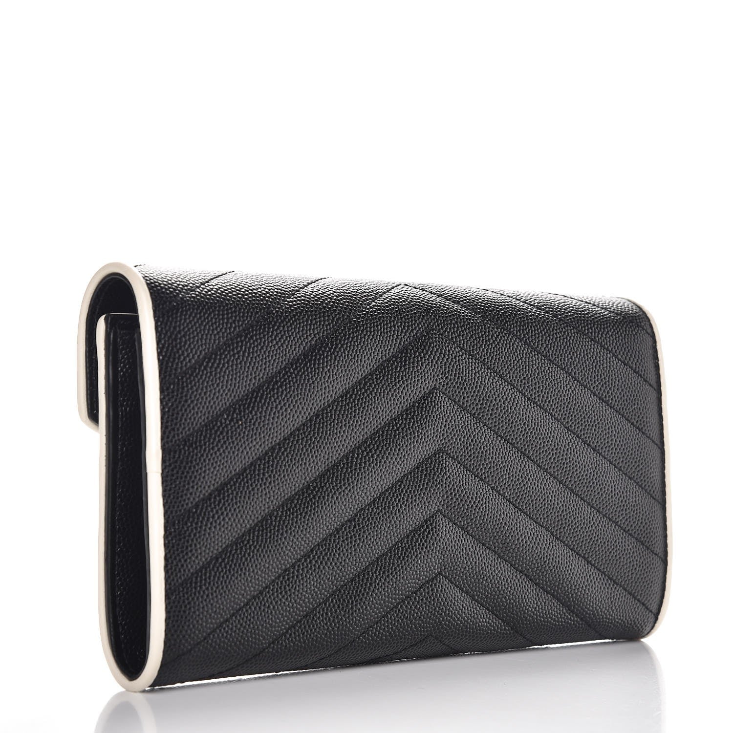 Saint Laurent Grain De Poudre Matelasse Large Monogram Flap Wallet Black Dove White 3 of 8