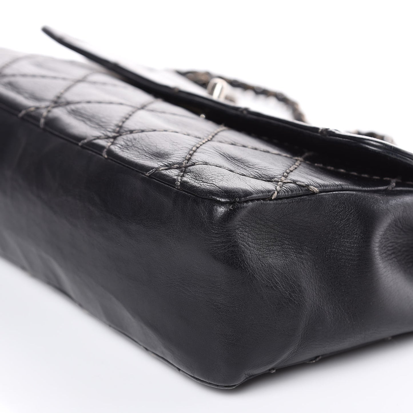 Calfskin Quilted Wild Stitch Flap Black
