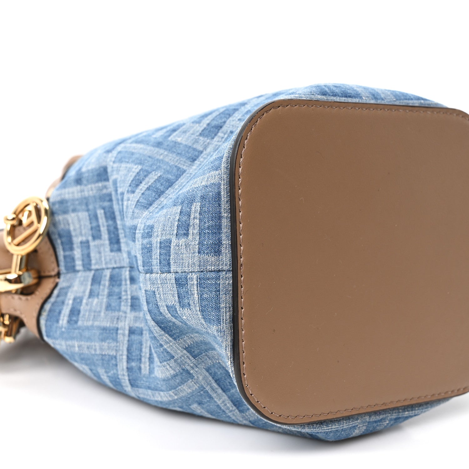 Fendi Denim Vitello King F is Fendi FF Embroidered Mini Mon Tresor Bucket Bag Denim Sand 9 of 10