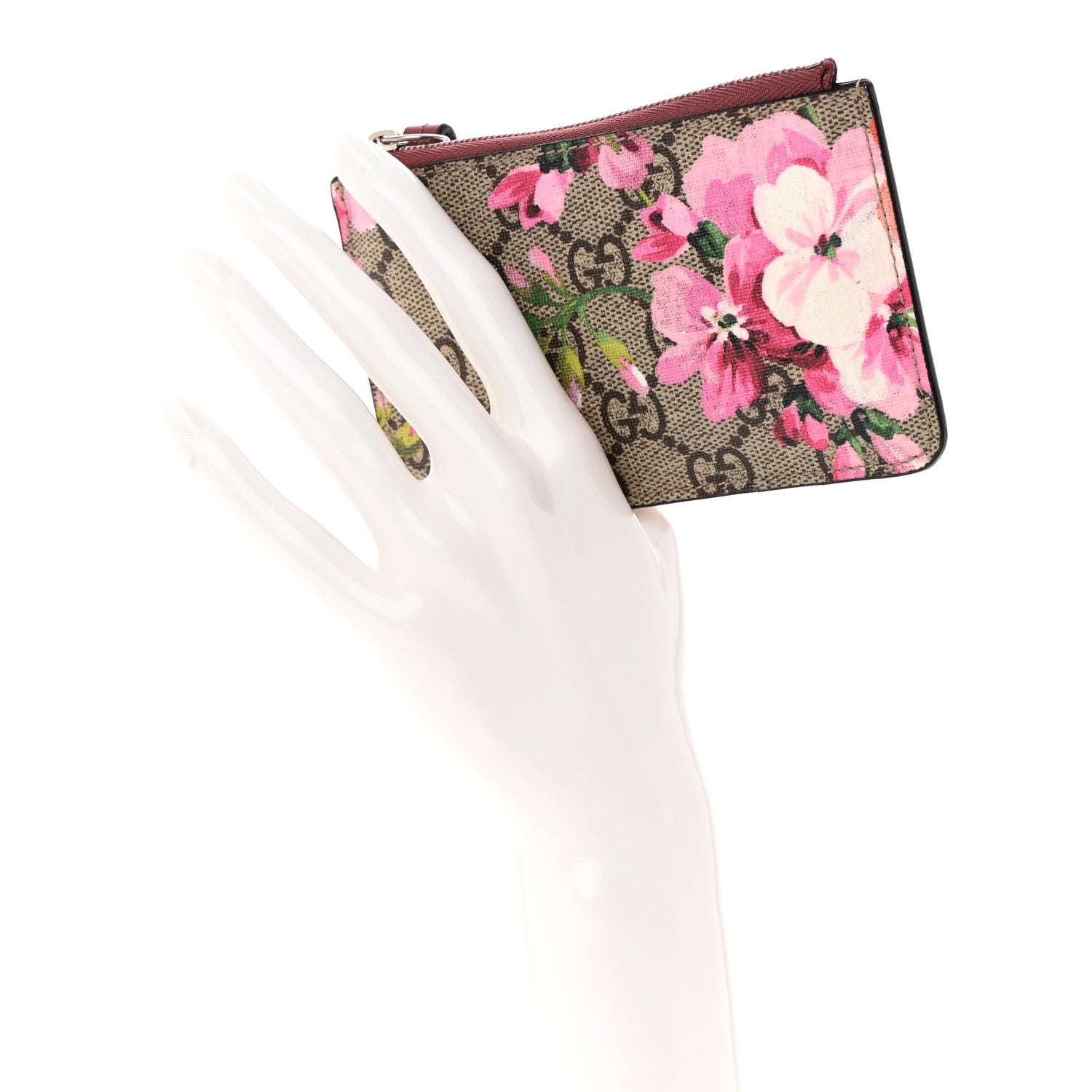 Gucci GG Supreme Monogram Blooms Key Ring Coin Case Beige Multicolor Dry Rose 2 of 8