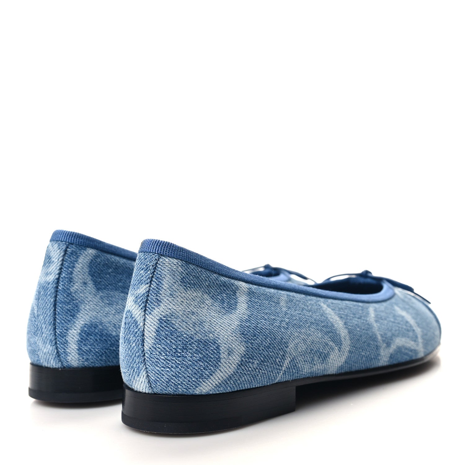 Chanel Denim Printed CC Cap Toe Ballerina Flats 36.5 Light Blue White 4 of 9