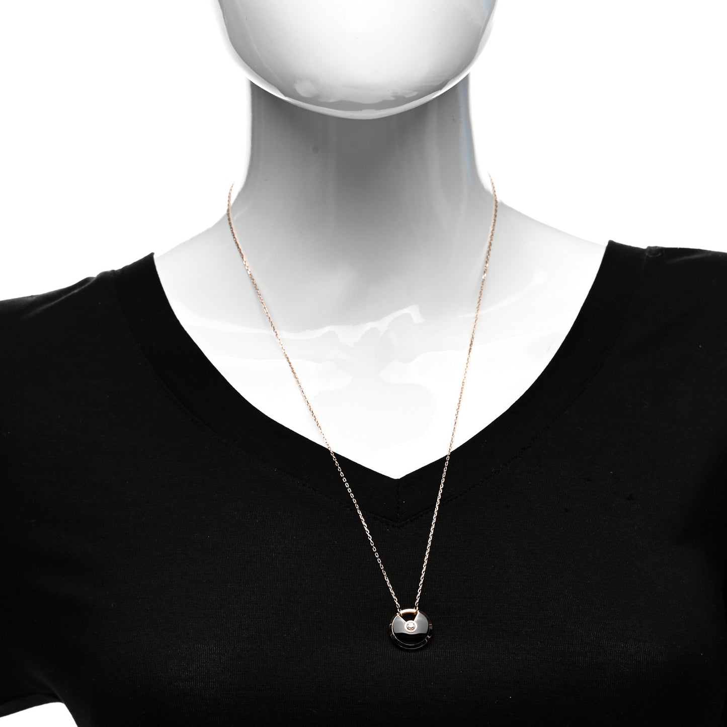 18K Pink Gold Diamond Black Onyx SM Amulette de Cartier Pendant Necklace