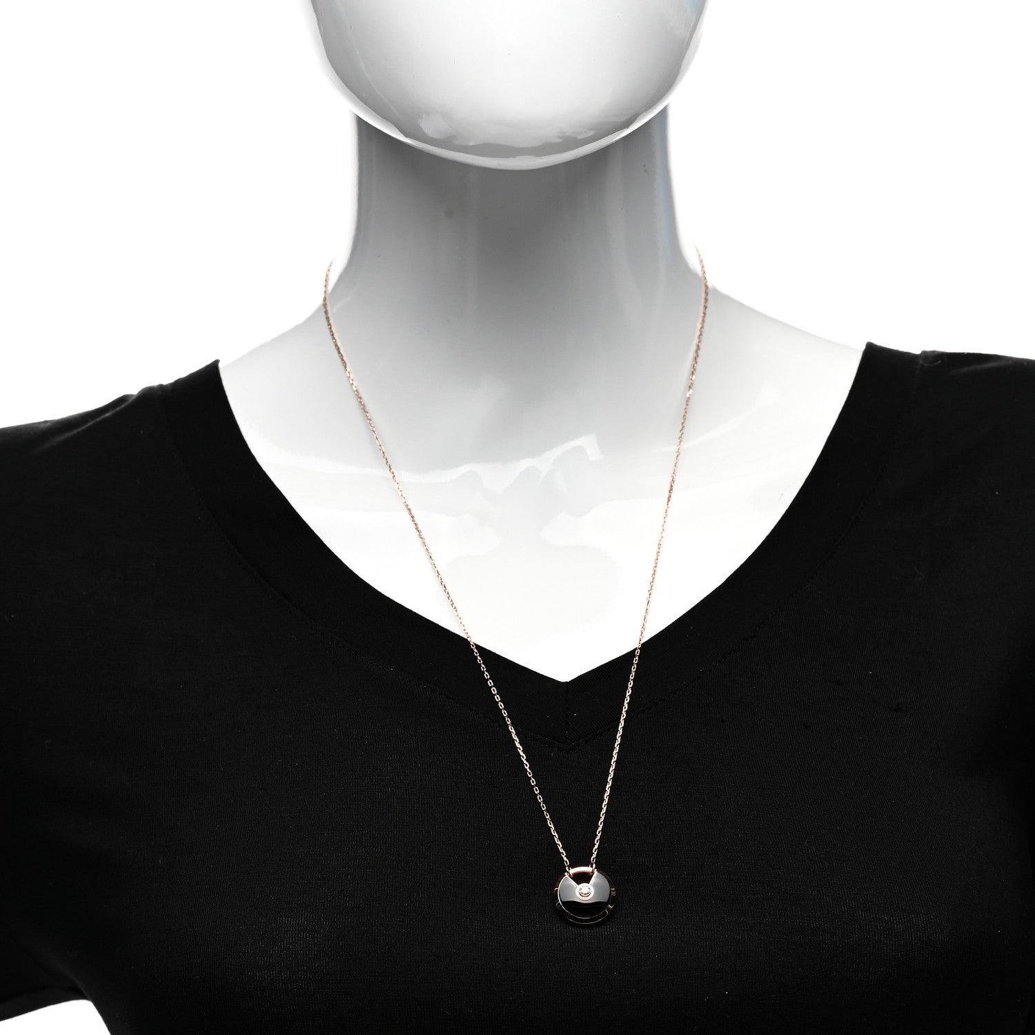 Cartier 18K Pink Gold Diamond Black Onyx SM Amulette de Cartier Pendant Necklace 2 of 4