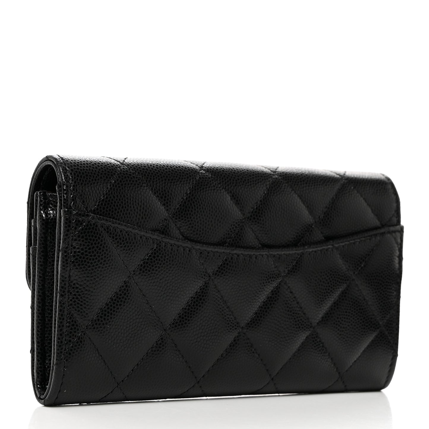Caviar Quilted Medium Gusset Flap Wallet Black
