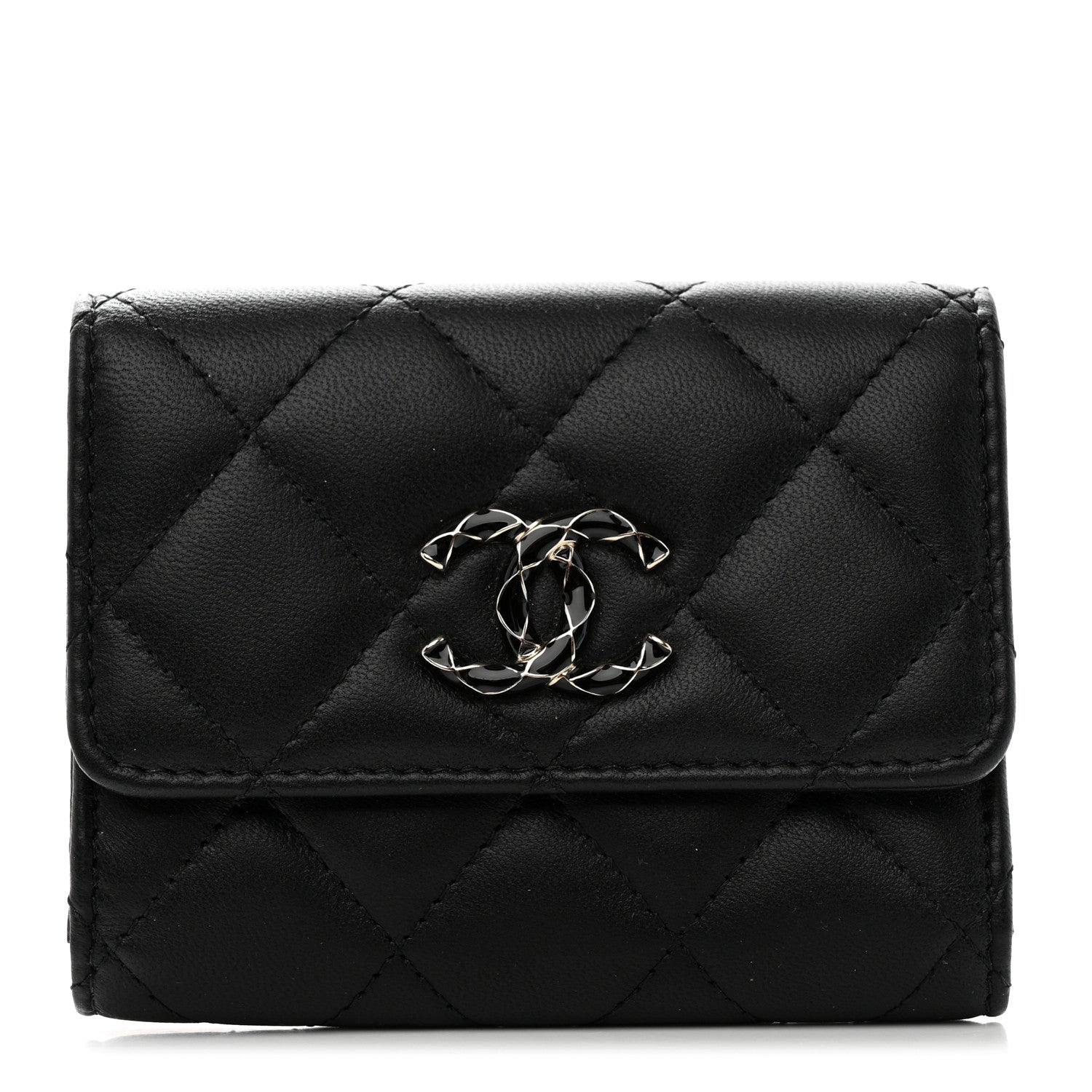 Chanel Lambskin Enamel Quilted Compact Flap Wallet Black 1 of 9
