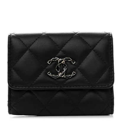 Chanel Lambskin Enamel Quilted Compact Flap Wallet Black 1 of 9