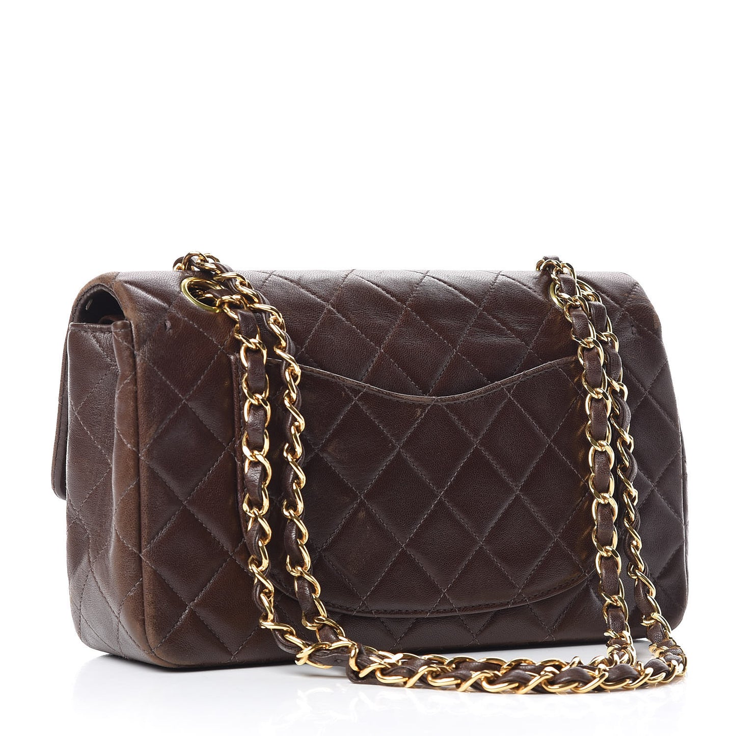 Lambskin Quilted Small Double Flap Brown