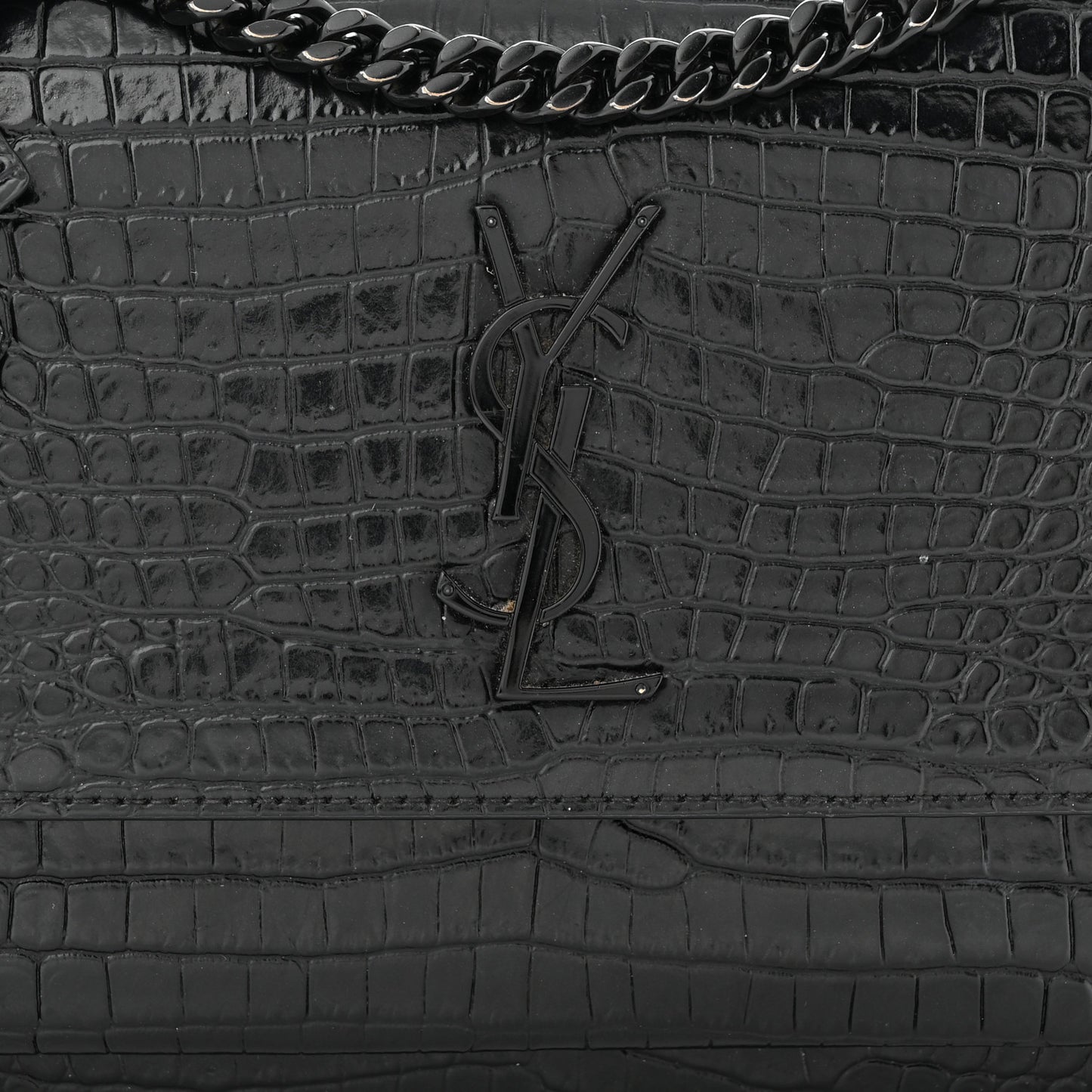 Calfskin Crocodile Embossed Medium Monochrome Monogram Sunset Black